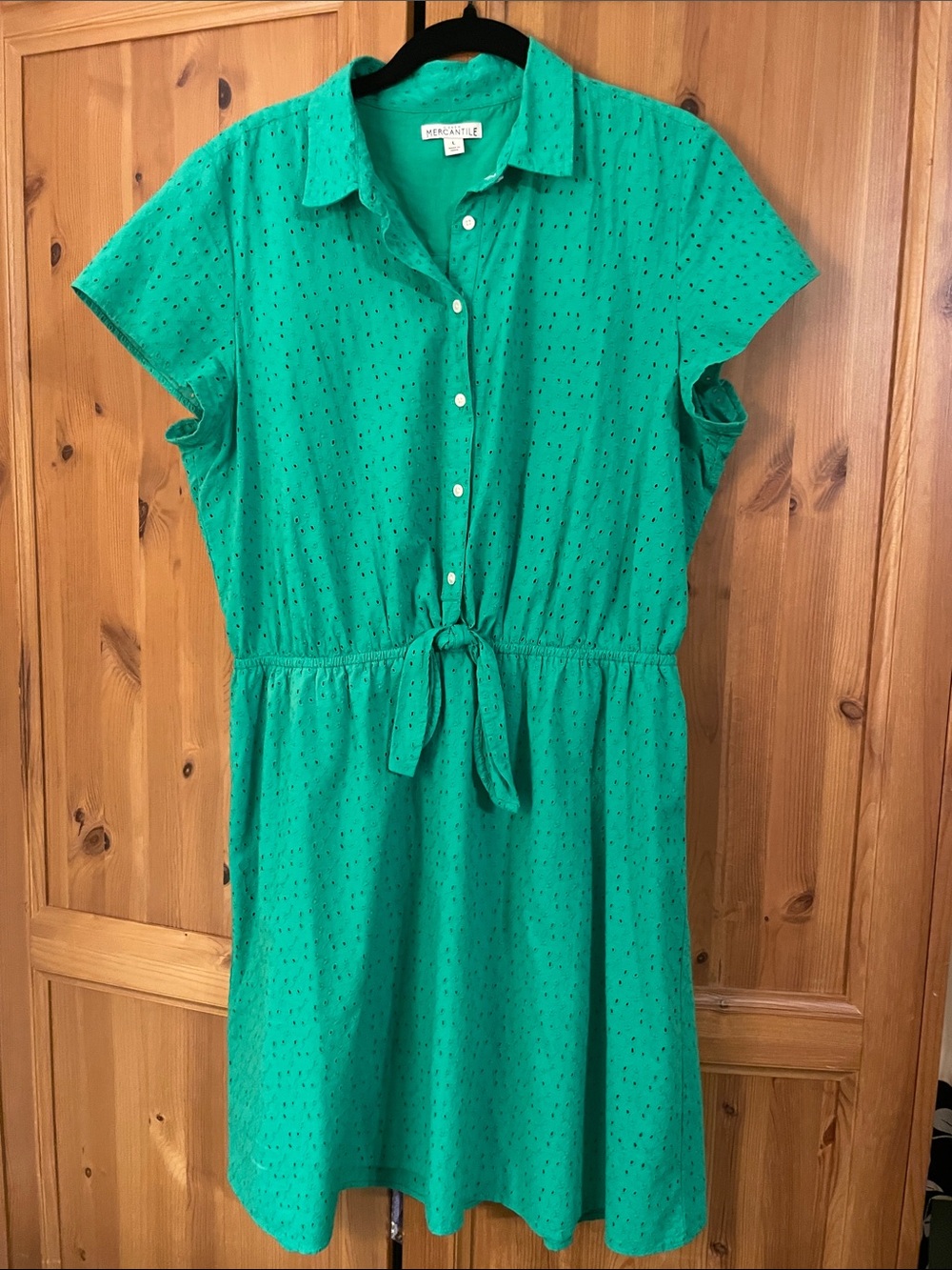 J. Crew Green Eyelet Tie-Waist Shirt Dress - Picture 2 of 6